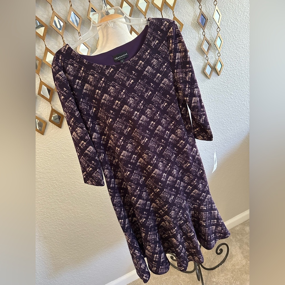 NWT Connected Apparel Purple Tiered Bottom Dress with Raglan Sleeves